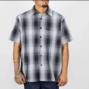 FB County Casual Black and Gray Plaid Button Down Shirt checker shirt